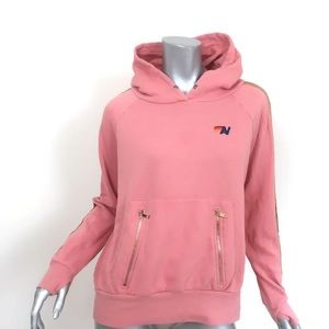 Aviator Nation M Pink Petal Pullover Sweatshirt w Zip Pockets and Velvet Stripes